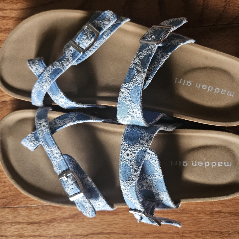 Madden Girl Blue and Tan Sandals with Denim Straps